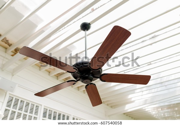 Modern Wooden Ceiling Fan Vintage Style Stock Photo Edit