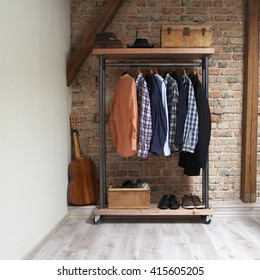modern wooden rack in the loft interior  - Powered by Shutterstock