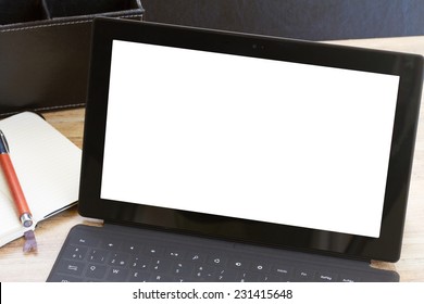 Modern Working Place With Tablet  Blank Screen Close Up