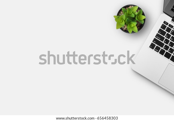 Modern Workplace Notebook Little Tree Copy Royalty Free Stock Image