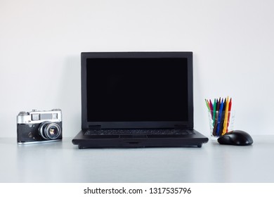 Modern workspace with camera