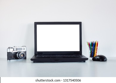 Modern workspace with camera