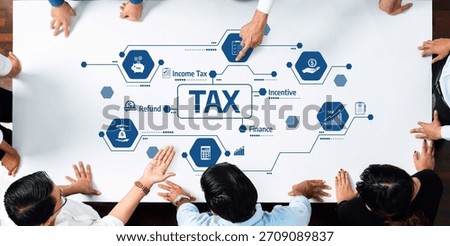 A modern workspace display featuring a comprehensive overview of tax systems, highlighting income tax, refunds, and financial incentives to aid business planning and strategy. Amity