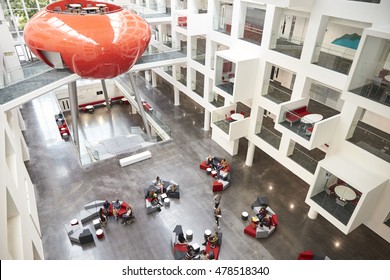 Modernist Interior Of A University Atrium, Elevated View