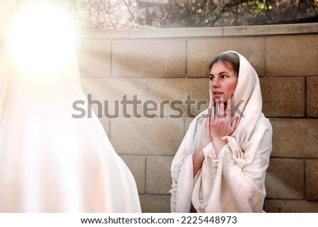 Modest holy bless devote awe young saint human faith pray say Lord hand ask help life jew maid lady face fear old retro white light Arab cloth. Admire joy glory son gospel hope Israeli home yard house