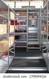 Modular Metal Shelving System In Storage Warehouse