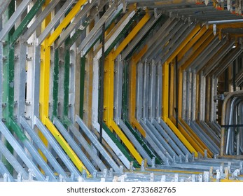 modular scaffolding components strung together 