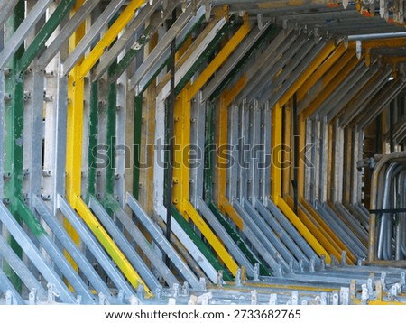 modular scaffolding components strung together 