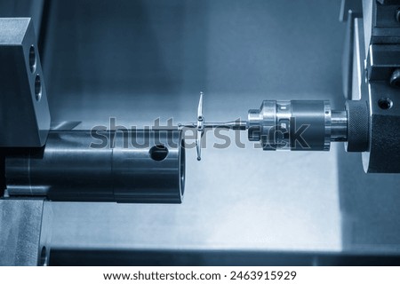 The modular touch probe checking the tube parts on CNC lathe machine. The quality control of turning parts with CMM probe.
