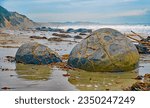 Moeraki boulders, Panorama of a beach in new Zealand