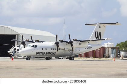 Mogadishu, Somalia - November 3, 2014:The United Nations Aircraft, UN , World Food Program Is Active In Somalia