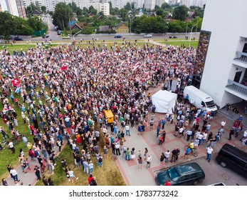 Mogilev, Belarus-July 25, 2020: Election Rally Of Opposition Candidates For President Of The Republic Of Belarus. Peaceful Protest. Aerial View.