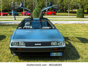 Mogliano Veneto,Italy Sept 11,2016:Photo Of A DeLorean DMC-12 At Meeting Top Selection 2016.The DMC12 Is A Sports Car Manufactured By John DeLorean Motor Company For American Market From 1981-1983.