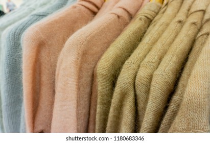 Mohair Sweater On A Clothes Rack For The Winter Season