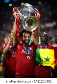 Mohamed Salah Of Liverpool Celebrates With The Trophy - Tottenham Hotspur V Liverpool, UEFA Champions League Final 2019, Wanda Metropolitano Stadium, Madrid - 1st June 2019



