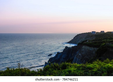 Mohegan Bluffs In Rhode Island At Sunset