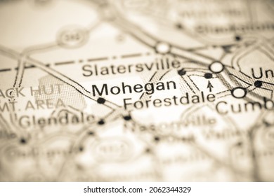 Mohegan. Rhode Island. USA On A Geography Map