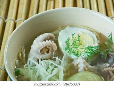 Mohinga  Rice Noodle And Fish Soup From Myanmar.Burmese Cuisine