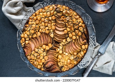 Moist Chocolate, Pear And Golden Hazelnut Torte - Overhead View