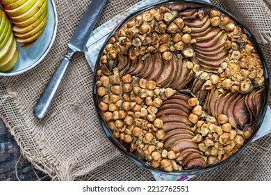 Moist Chocolate, Pear And Golden Hazelnut Torte - Overhead View