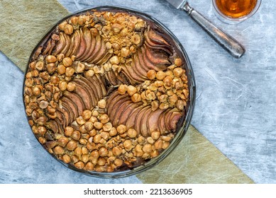 Moist Chocolate, Pear And Golden Hazelnut Torte - Overhead View