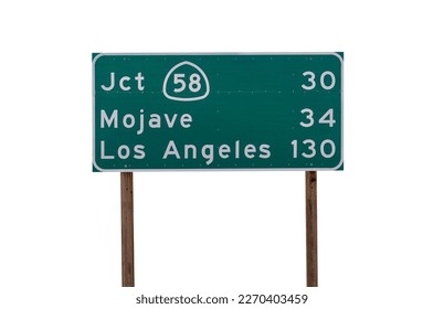 Mojave, Los Angeles and Route 58 junction highway sign with cut out background. - Shutterstock ID 2270403459