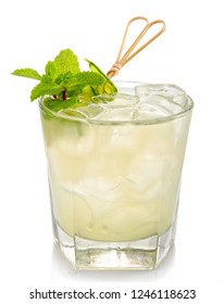 Mojito alcohol cocktail with fresh mint isolated on white background
