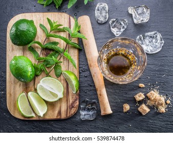 Mojito Cocktail Ingredients. Top View.