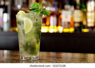 Mojito Cocktail On The Background Of The Bar