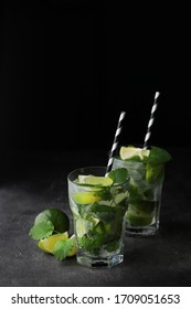 Mojito cocktail on black background - Shutterstock ID 1709051653