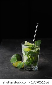 Mojito cocktail on black background - Shutterstock ID 1709051656