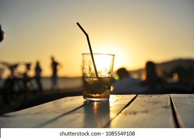 Mojito  Cocktail At Sunset In A Beach Bar (chiringuito)