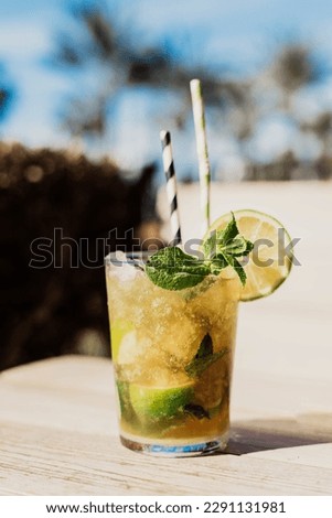 Similar – Image, Stock Photo Mojito, traditional Cuban cocktail made with white rum, sugar, lime juice, sparkling water, and mint leaves.