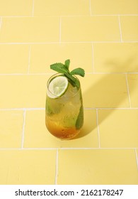 Mojito Or Virgin Mojito Long Rum Drink With Fresh Mint, Lime Juice, Cane Sugar And Soda.