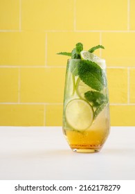 Mojito Or Virgin Mojito Long Rum Drink With Fresh Mint, Lime Juice, Cane Sugar And Soda.