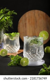 Mojito Or Virgin Mojito Long Rum Drink With Fresh Mint, Lime Juice, Cane Sugar And Soda.