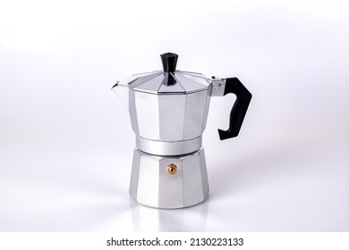 Moka Pot, Stovetop Coffee Maker Isolated On White Background