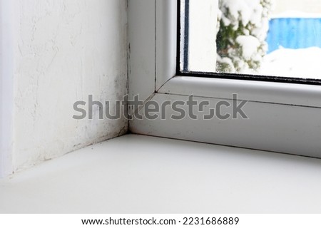 Mold and dampness in the corner of the plastic window. Fungus in the clinic due to poor ventilation and improper installation of windows.
