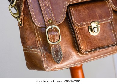 Mold On Old Brown Leather Bag, Fungus On Leather Bag