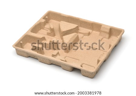 Molded pulp protective packaging tray isolated on white