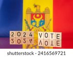 Moldova flag and the inscription VOTE 2024. Concept, Elections in Moldova in 2024

