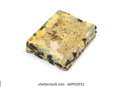 Moldy bread on white background