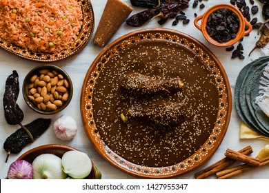 Mole Mexicano, Poblano mole ingredients, mexican spicy food traditional in Mexico