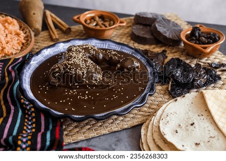mole poblano is sauce with chicken mexican traditional food in Mexico Latin America
