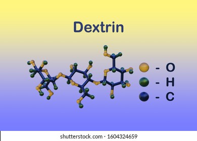 Molecular model of dextrin or maltodextrin, a polysaccharide that is used as a food additive. Scientific background. 3d illustration
