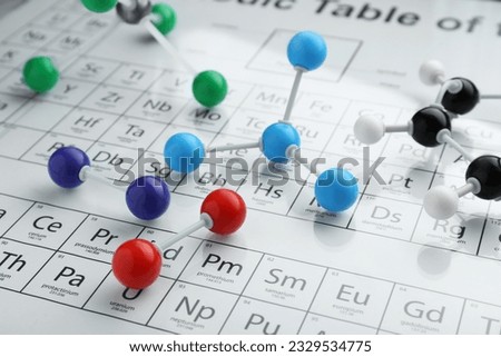 Molecular models on periodic table of chemical elements