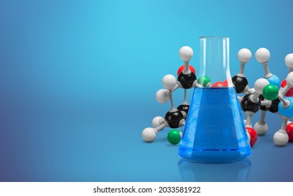 Molecular Structure Of Chemical Compounds And Organic Chemistry Concept With Glass Flask