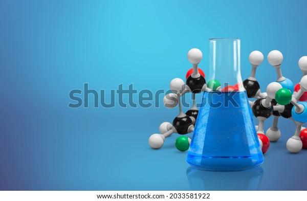 Molecular structure of chemical compounds and\
organic chemistry concept with glass\
flask