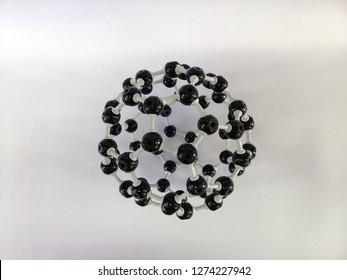 Molecular structure model of Buckminsterfullerence, Buckminsterfullerene is a type of fullerene with the formula C60.​  Buckminsterfullerene mode​l​