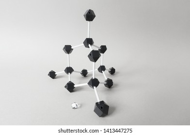 Molecular structure model of diamond. 3D ball and stick model of a crystal lattice of diamond. Atomic structure of a diamond.